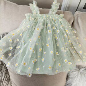 Baby Girl Green daisy DUDU CREAM Tutu Dress Tulle Sleeveless Size 90 (24M?)